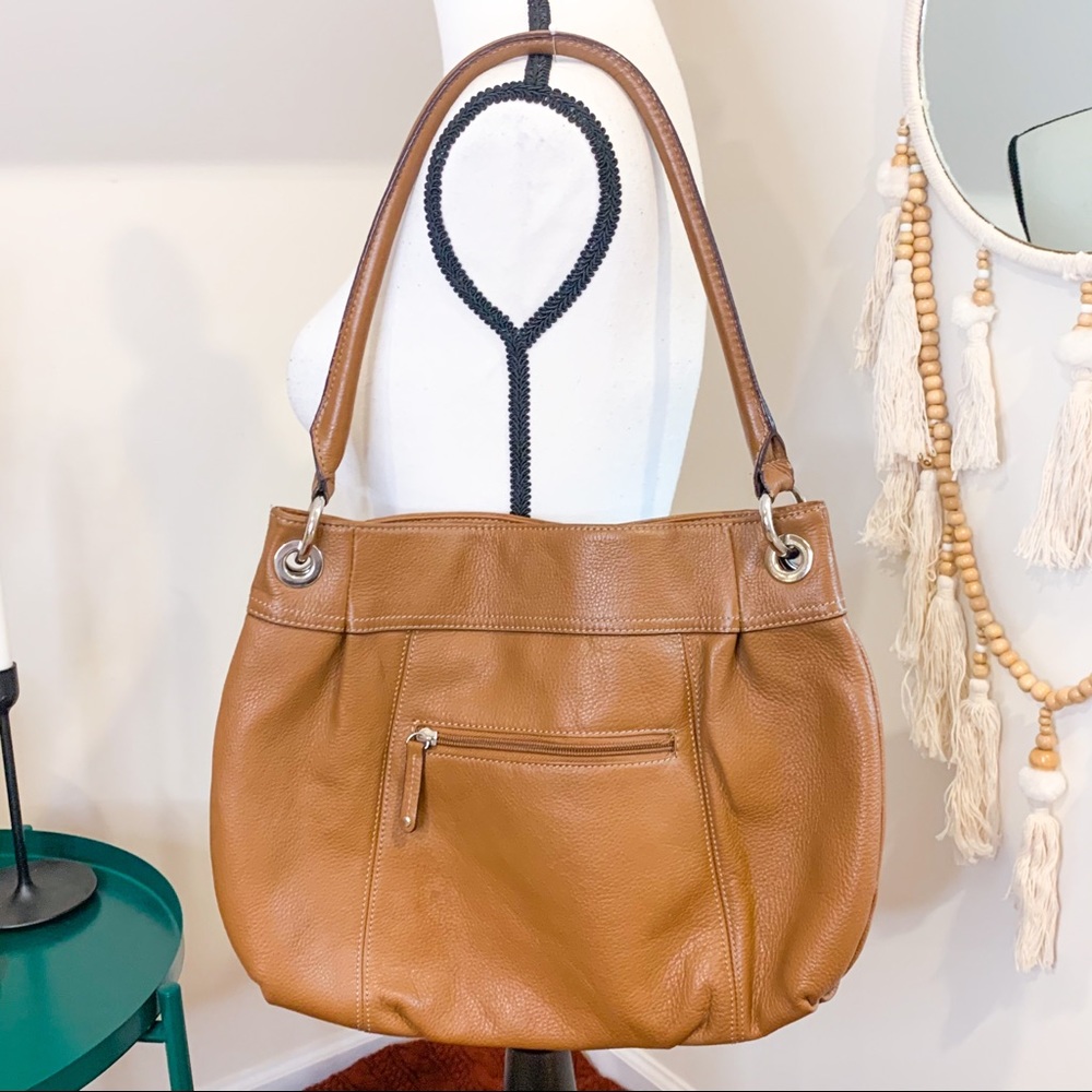 NWOT Tignanello Brown Leather Pleated Shoulder Bag - Picture 4 of 6